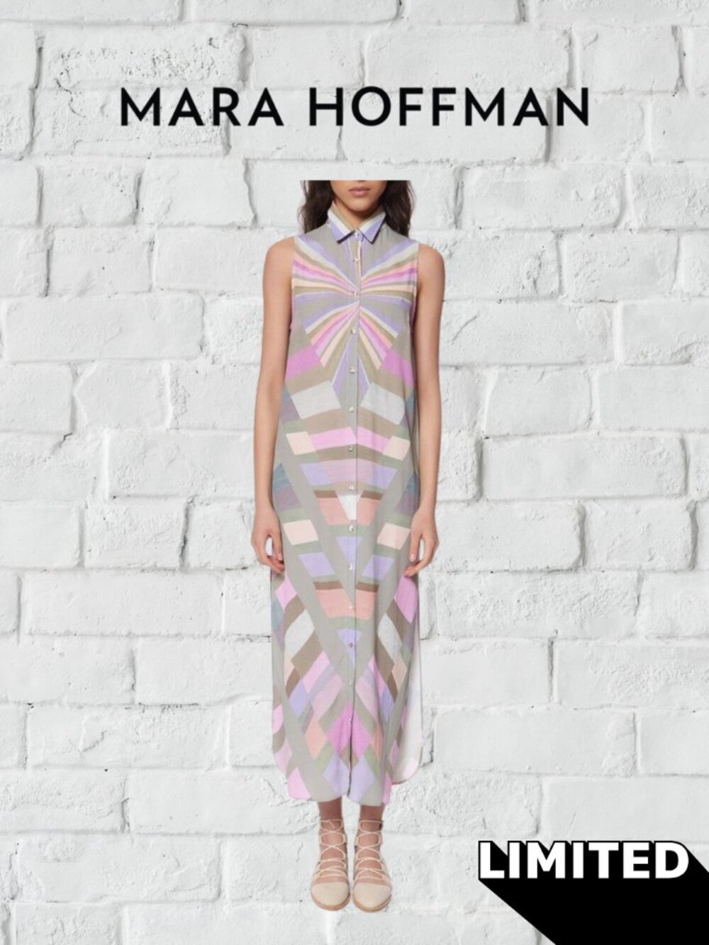 Mara Hoffman | Prism Maxi Dress Button Front Geometric Print | Medium